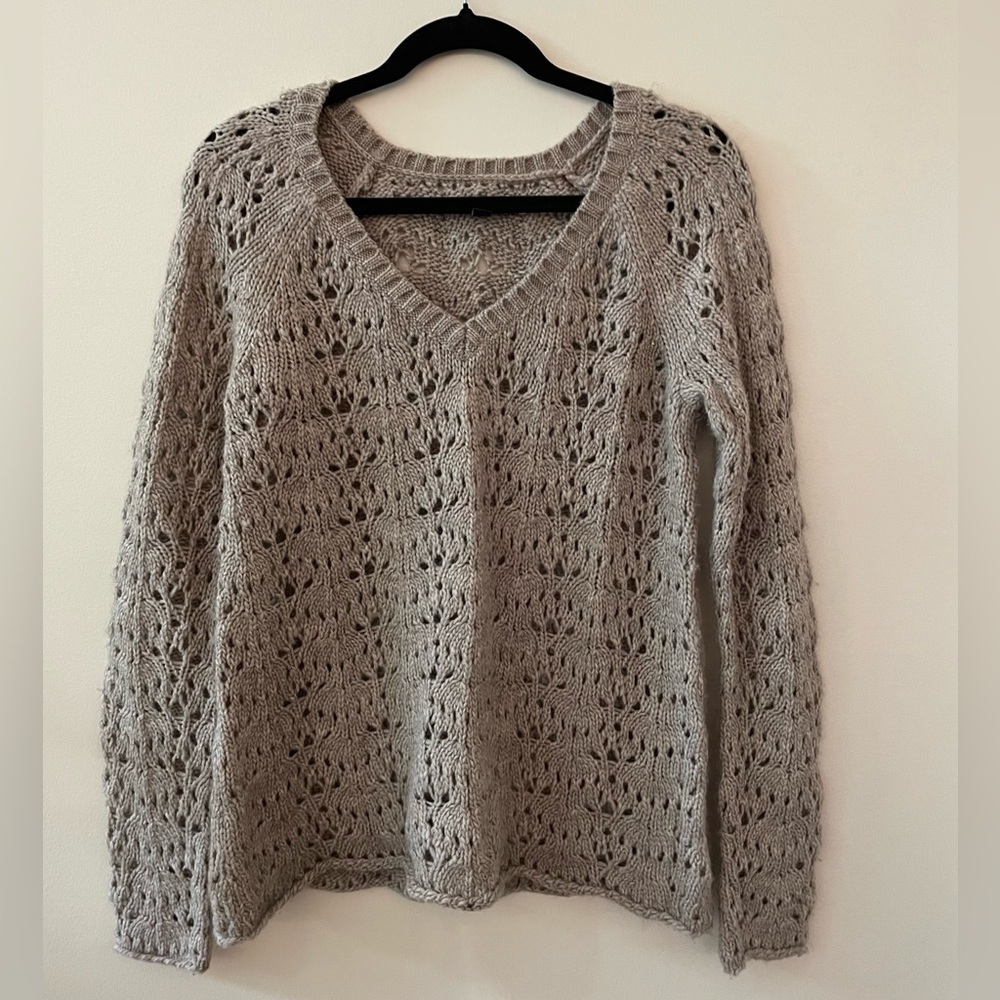 AMERICAN EAGLE OUTFITTERS Crochet Wool Blend Tan Sweater Size Small